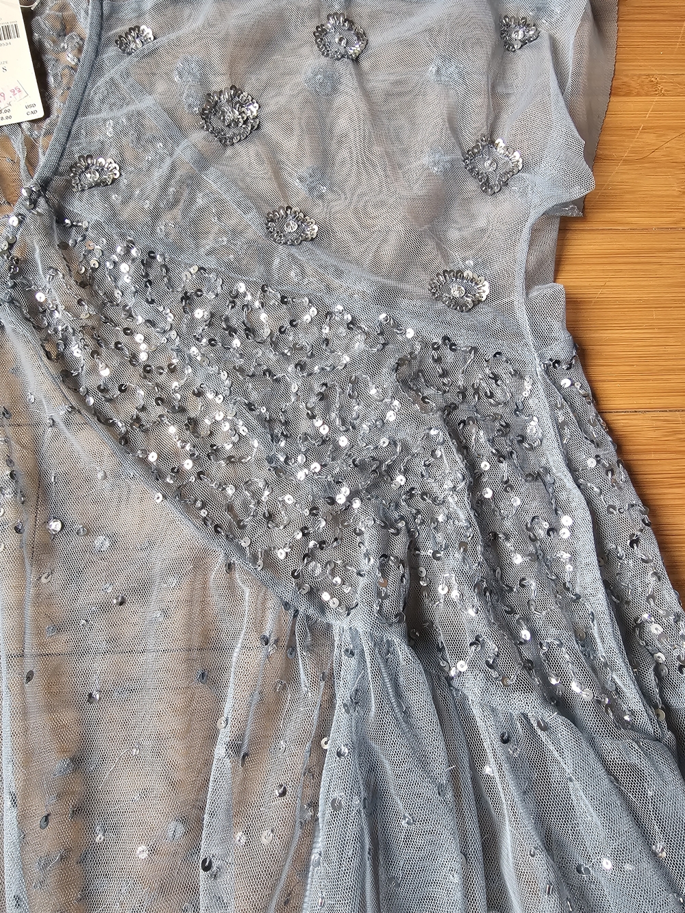 Anthropologie Sheer Embellished Sky Blue Tunic Top - Picture 6 of 6